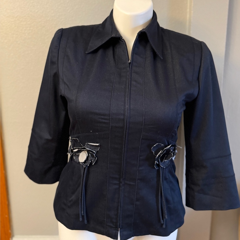 Chic Black Women's Blazer with Floral Accents